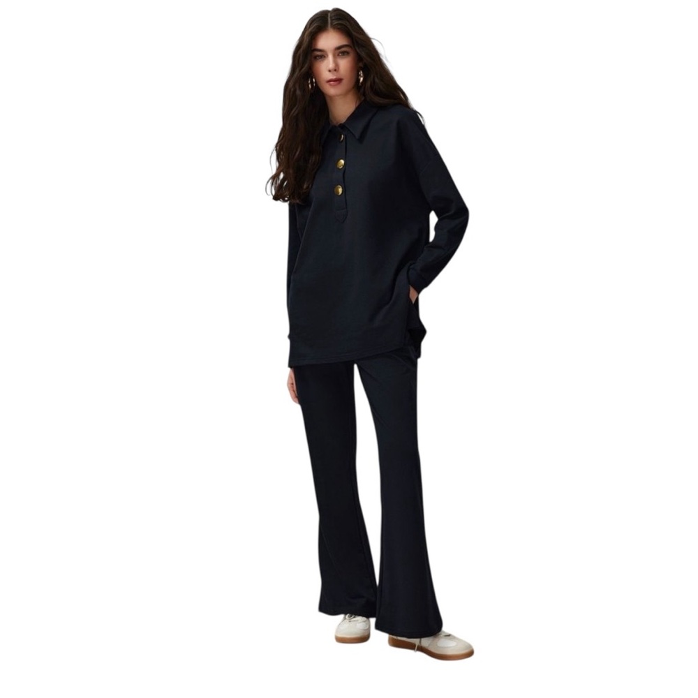 Navy Blue Ribbed Loungewear Set